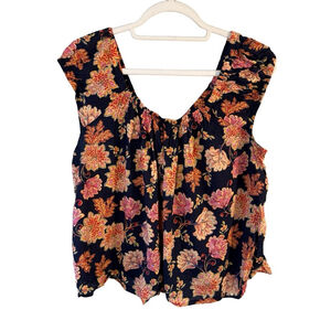 Old Navy Floral Sleeveless Top - Black and Pink Size M Boho Cottagecore